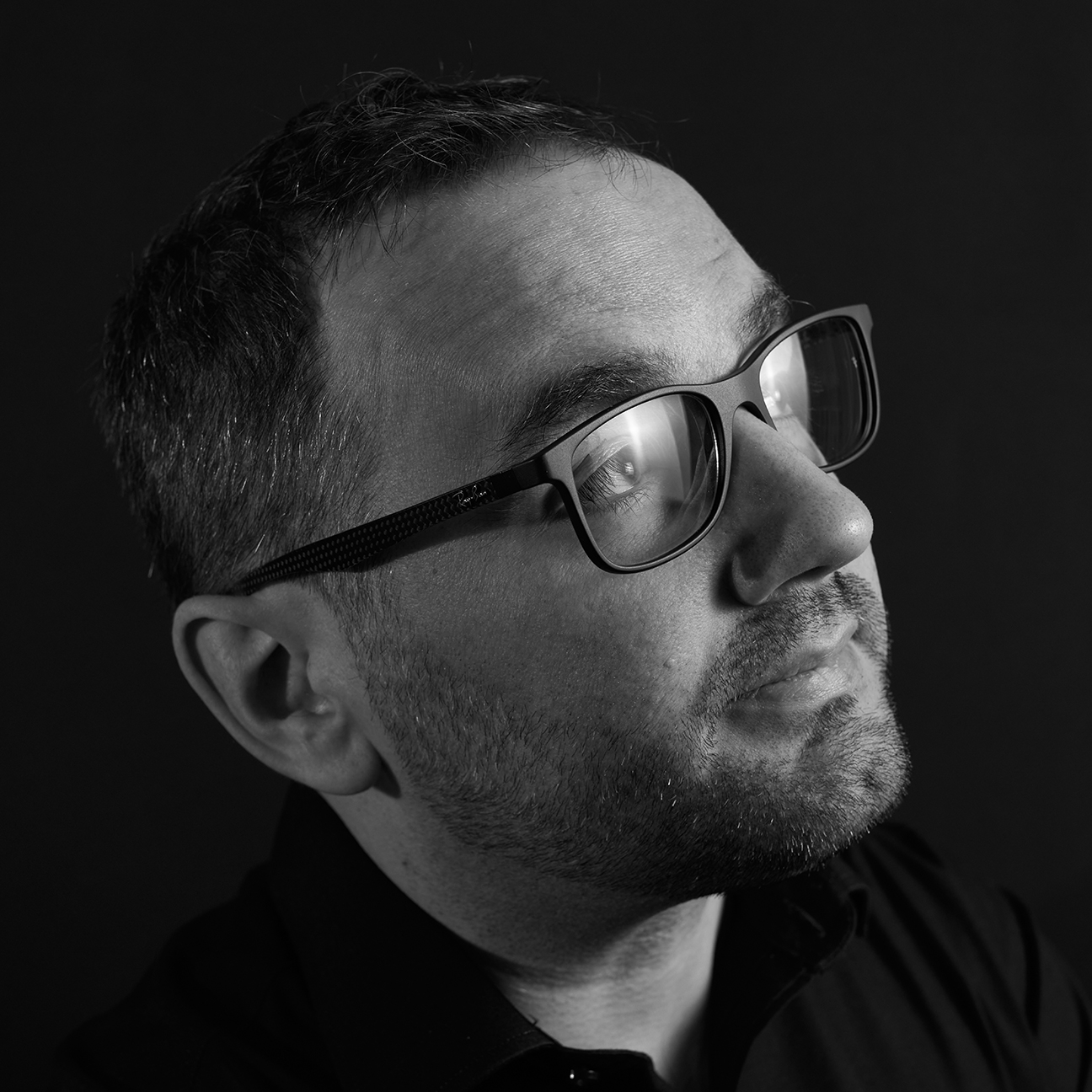 Black and white photo of Gethin Hooper