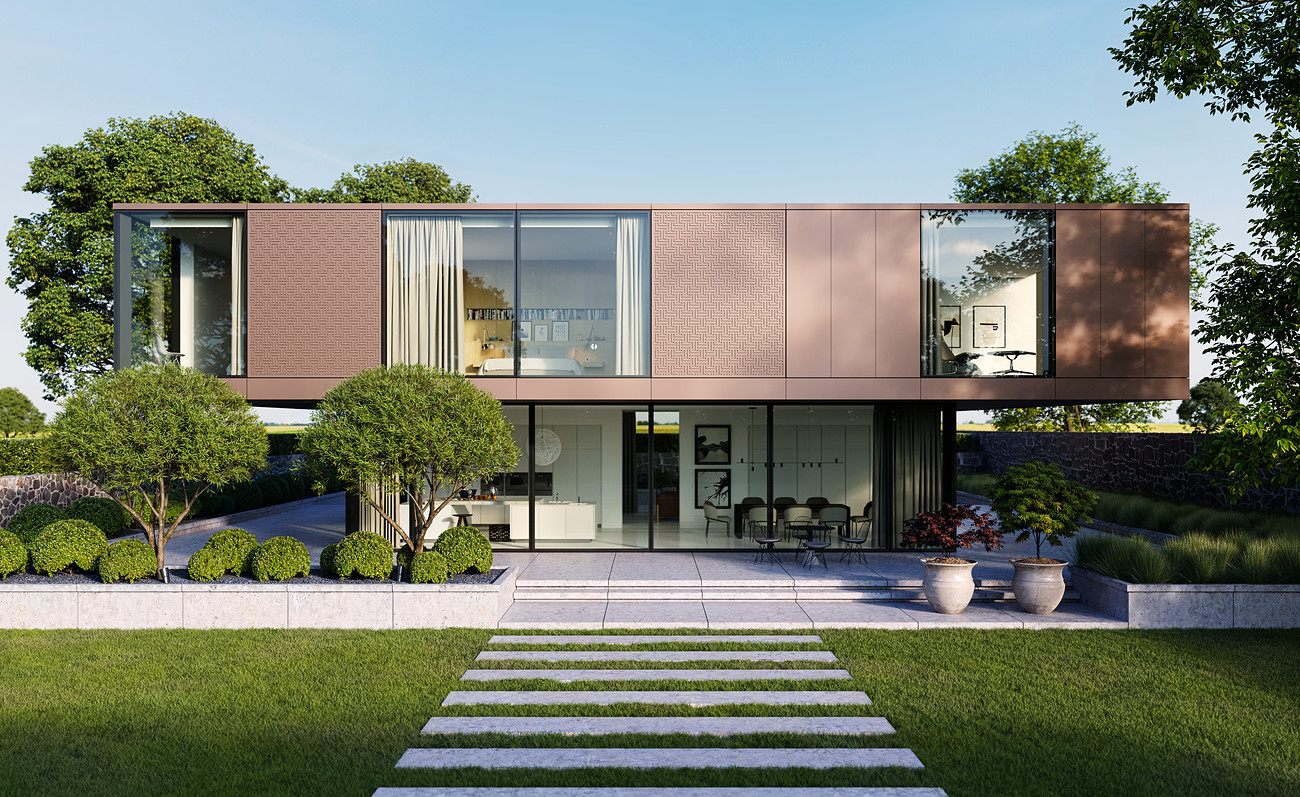 wide sunny modern building