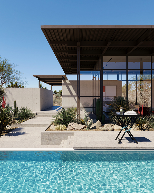 desert pool side view